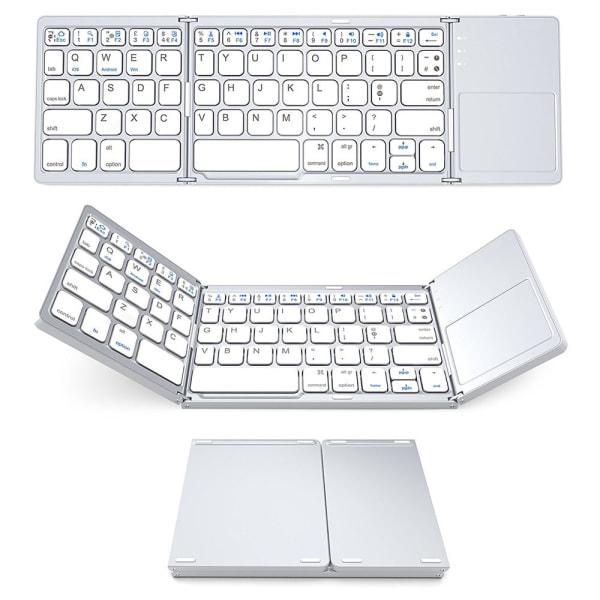 Hvitt sammenleggbart trådløst Bluetooth-tastatur Bærbart mus-berøringstastatur