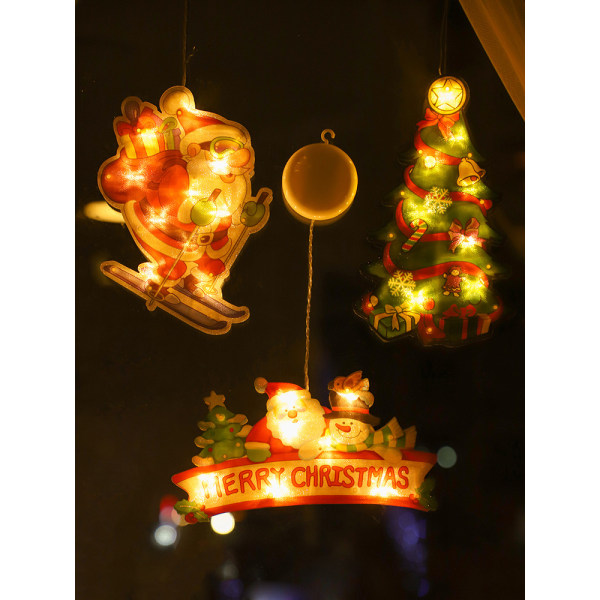 Julelys vinduesklistermærker hængelys julepynt lys butiksvindue LED sugekop lys små lanterner (A, 3 stk.)