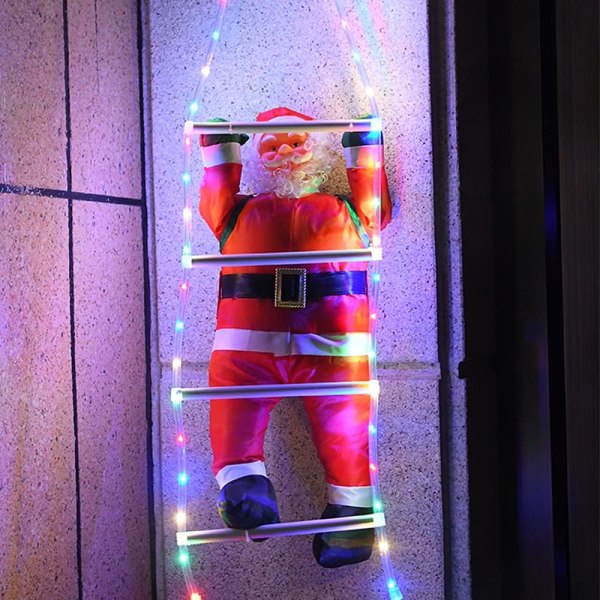 (Färg, 60cm) Jultomtedekoration utomhus, jultomtestege, jultomte klätterplyschfigur, lysande juldekoration jultomten Hangin