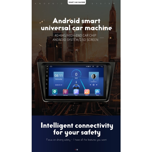 4+64GB Wifi 4G Android Car Dvd Player GPS Navigation 9' Bilradio Stereo Carplay Multimedieafspiller