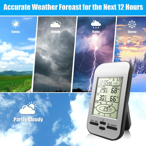 Vejrstationer, meteorologisk instrument med LCD-skærm Hjemmevejrudsigtsstationer Børn trådløst indendørs udendørs, digital temperatur og humi