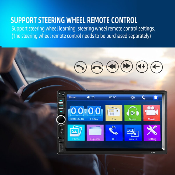 2din Stereo 7 tuuman autoradio 2DIN kosketusnäyttö Automotive Multimedia Bluetooth USB TF FM Radio Autoradio MP5-soitin 7018 12led