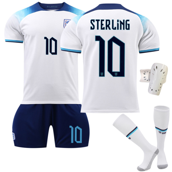 England Home White Soccer Jersey Set nro 10, jossa sukat+suojavarusteet, lasten koko 22