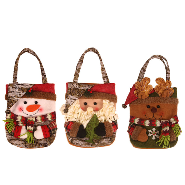 Julegaveposer i imiteret læder, 3 stk. julepapirsposer med håndtag Julegaveposer med juletryk til gaveindpakning julefest