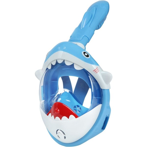 Blue Kids Diving Mask Shark Diving Mask med snorkel, anti-tåke, anti-lekkasje, 180° Panorama Dry Top Easy Breathing System