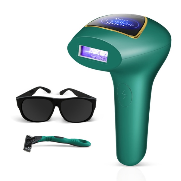 Hårborttagningsinstrument för hemmet laser för hela kroppen Bärbar handhållen hårborttagningsinstrument för män och kvinnor med solglasögon + rakapparat (grön)