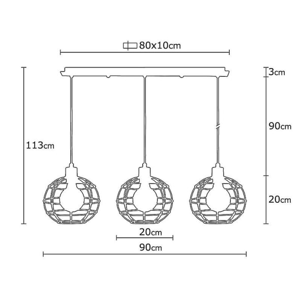 Lampada a Sospensione Wires Colore Rame, Nero in Rame, Vernice Elettrostatica, L90xP20xA113 cm Rame, Nero