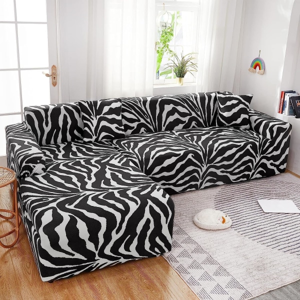 Seksjonssofatrekk L-form sofa Sliptrekk 2 stk elastisk elastisk L-type sjeselong sofa Møbelbeskytter for stue kjæledyr barn (svart hvit