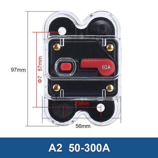 Taixi billastebil batteristrømbryter Selvgjenoppretting Dc12v 24v 20a 30a 40a 50a 60a 80a 100a 125a 150a Auto Audio Sikringsholder 80A A2 type