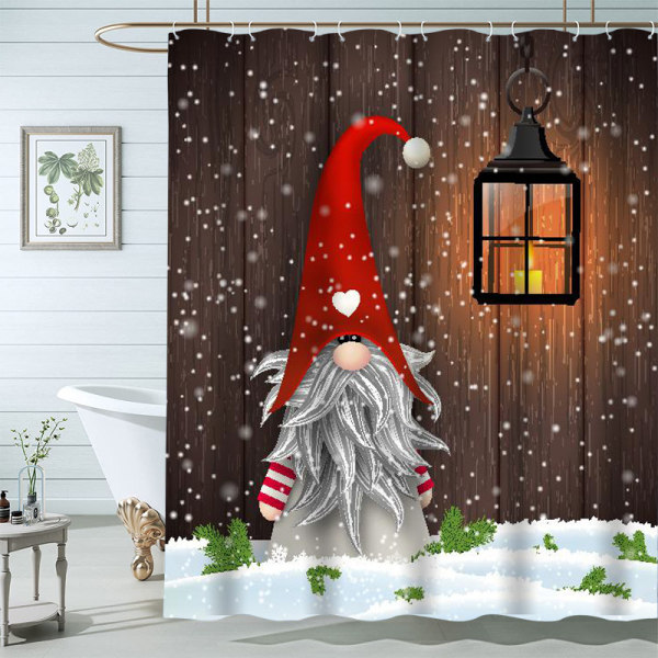 180 cm x 180 cm, juledusjgardin, vintersnøsesong julenissen, baderomsdekorsett i stoff med krokerc（A)