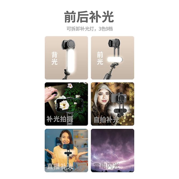 Valkoinen Q09 Handheld Stabilizer Bluetooth Selfie Stick jalusta Led täyttövalo Vlog Matkapuhelin Pan Tilt Anti Shake Live Streaming -teline