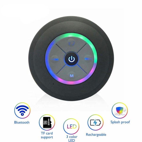 Led lys Vanntett sugekopp Home Smart Bluetooth-høyttaler, håndfri kort utendørs musikk, trådløs høyttaler