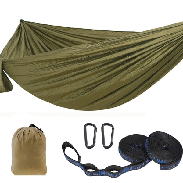 Ultra-Light Travel Camping Hammock | Kantavuus 200 kg, (270 x 140 cm) Nylon 2 x Premium karabiinit, 2 x Nylon silmukat mukana Military green