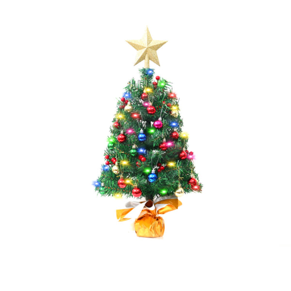 Juletræ skrivebord, 45 cm gul stribe mini kunstigt julefyrtræ, til desktop ferie dekoration