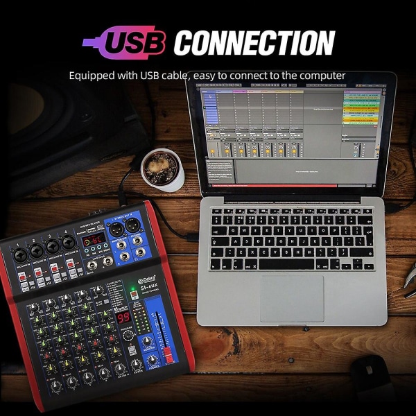 Rent ljud! Debra Pro 6-kanals USB mixerljud med 99 Dsp digitala effekter för Dj Mixer Console Karaoke Recording Studio