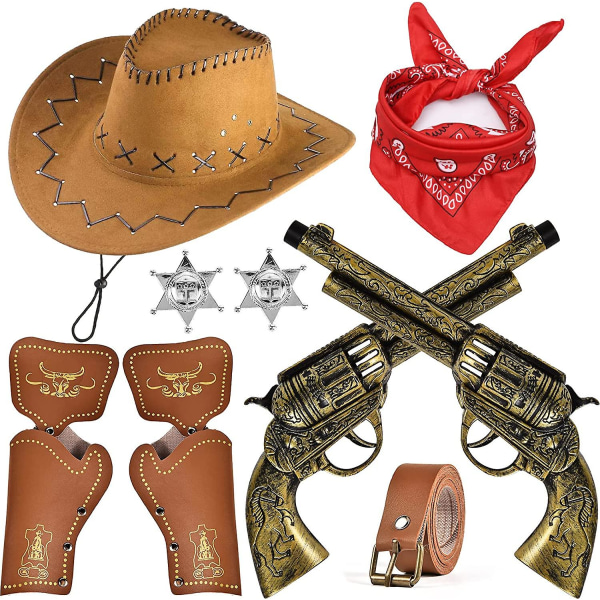Kryc 9 kpl Cowboy-asutarvikkeet Cowboy-hattu Bandana vyökotelot Fancy Mekko-asusteet Halloween-karnevaali Joulu lapsille Roolileikit ja P