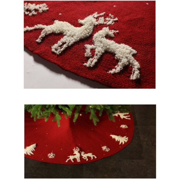 3D-strikket treskjørt, chunky strikketre-krage for rustikk julepynt, burgunderrød og kremhvit (92Fuchsia)