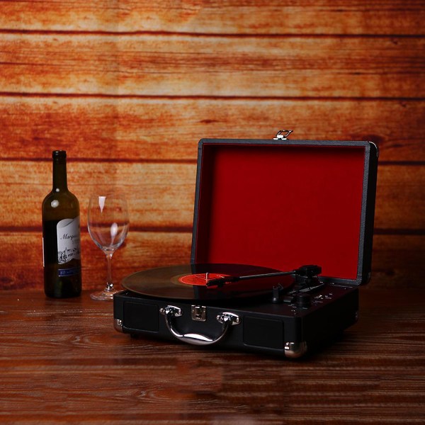 Levysoitin levysoitin 33/45/78 rpm Levyt Muoti Vinyyli Kannettava Nahkainen Gramofoni Fonograph Kaiutin 3,5mm Antiikki Retro Black