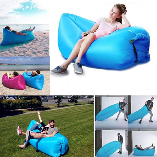 Udendørs bærbar doven oppustelig sofa Vand Beach Grass Park Air Bed Sofa Legetøj Hurtig opladningssofa (1 stk, blå)