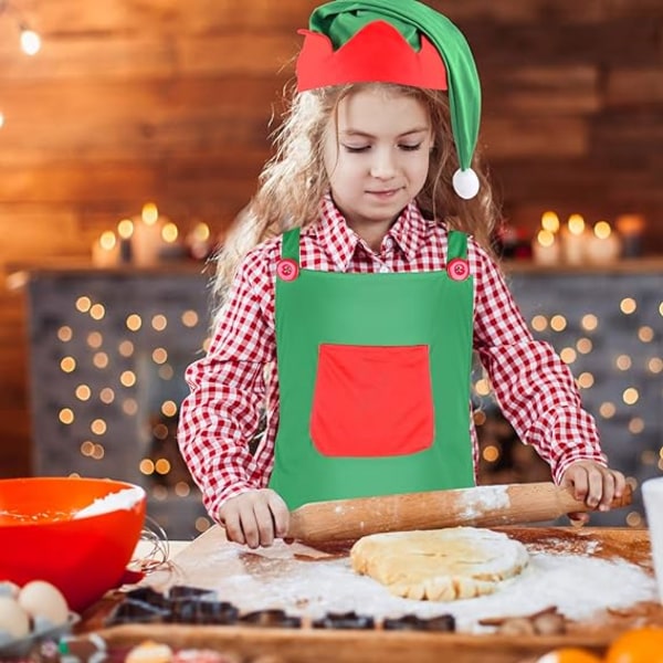 4 kpl joulutontusarjat sisältävät tonttuesiliinat ja tonttuhatut joulujuhlatarvikkeisiin (punainen ja vihreä)