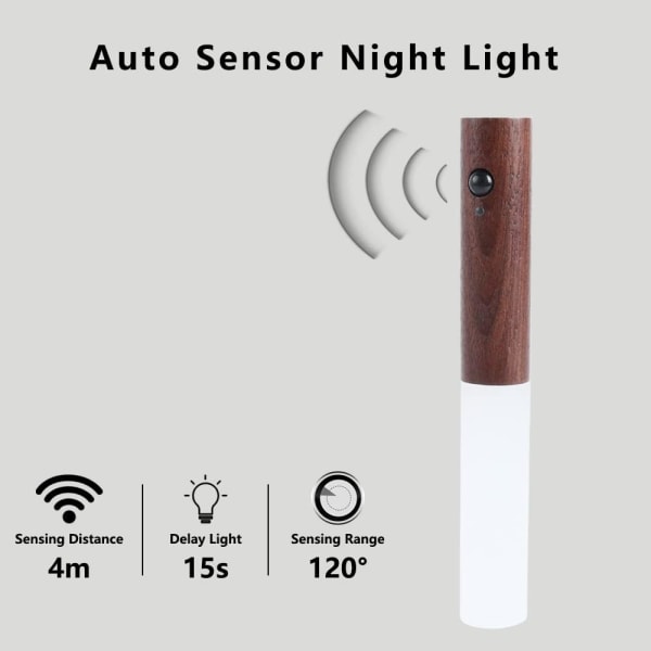 1-osainen Walnut Motion Sensing USB ladattava älykäs yövalo, 3 tilaa, käytävän seinävalotunnistinvalo makuuhuoneen käytävän portaiden vaatekaappiin