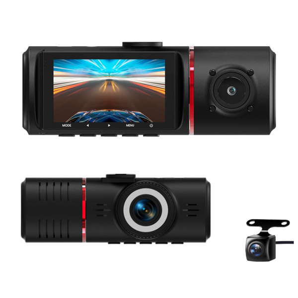 3-kanals Dash Cam 1080P kamera Trippelvägs bilvideoinspelare Dashcam främre och bakre kamera med mörkerseende för DVR biltaxi None