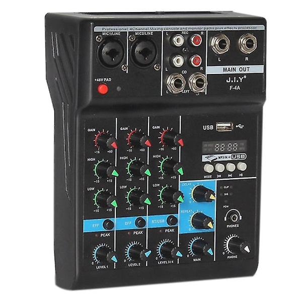 4 Chl Tooth Mixer O Ng Dj Konsol med Reverb För Hem Oke USB Sta Ktv