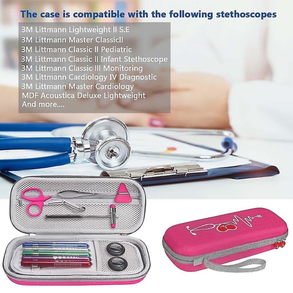 Eva case 3 metrin Littmann Classic II -valvontastetoskoopille Rose Red