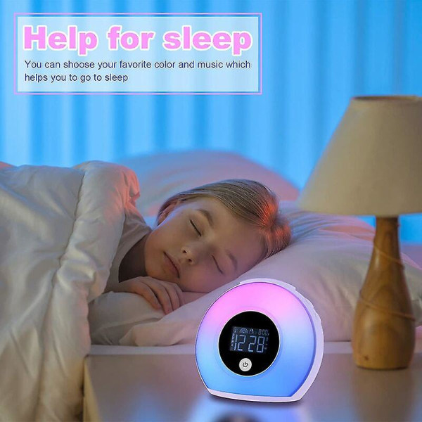 Barnevekkerklokke med digitalt lys, bærbar nattlampe, Bluetooth, 5 typer blinkende lys, smart LED, induksjon, ikke-tikkende vekkerklokke (