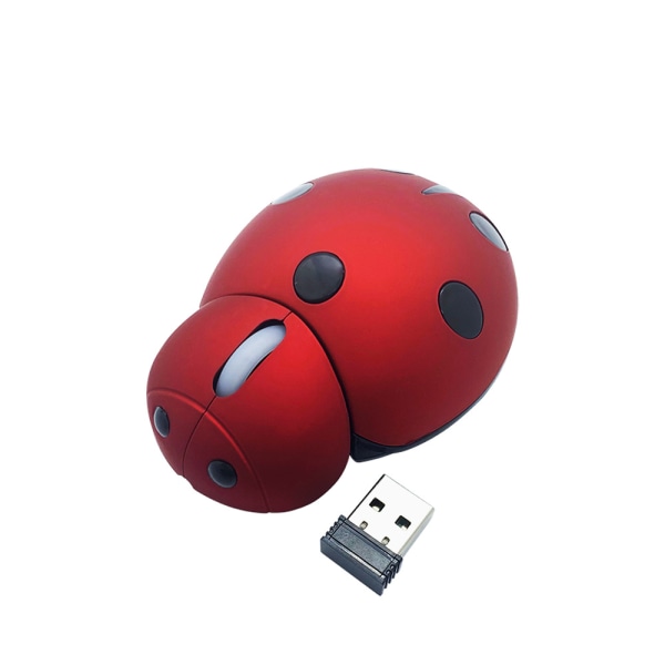 Cute Animal Ladybug Shape 3000DPI Bärbar mobil optisk mus med USB mottagare Trådlös mus för PC Mac Laptop Notebook (röd)