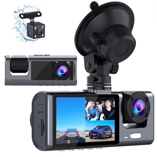 3-kanals Dash Cam för bilkamera 1080P videoinspelare Dashcam Black Box Dubbel lins inuti bil DVR Bakre kamera biltillbehör dual camera 128GB