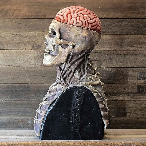 Menneskeskallemaske med 'frisk hjerne og bevegelig kjeve' skumle zombiemaske Halloween skremmende dekorasjoner Fullt hode Voksen
