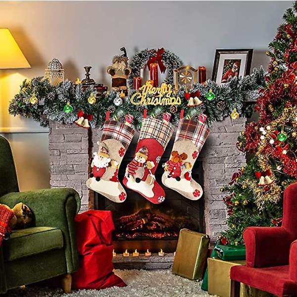 Julestrømpe 18" stor julesok-gavepose til trædekoration Julepynt Slikpung Taske Tema Julemand, Snemand, Rensdyr