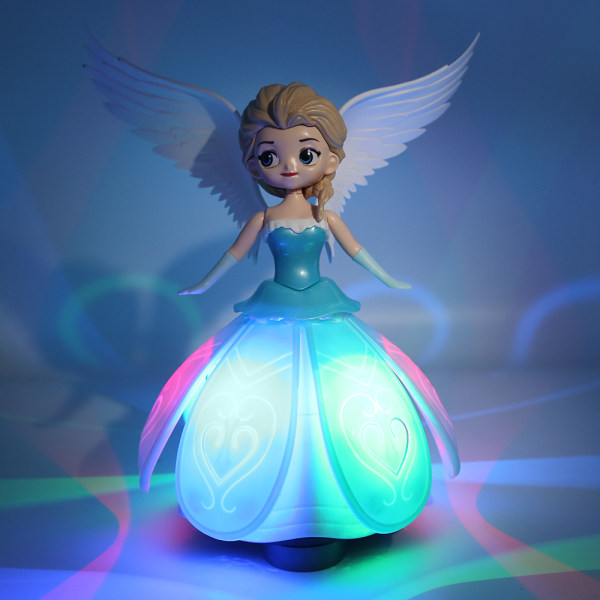 Shuangsong sähköisesti pyörivä prinsessa tanssiva prinsessa universal pyörivä kevyt musiikkikoju lelukakun koristelu, sininen