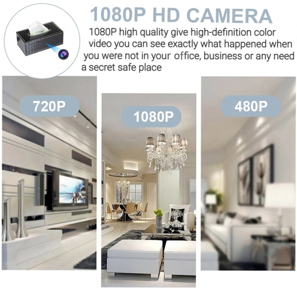 1080P HD PU Läder Tissue Box Wifi-kamera Hemsäkerhetsövervakning Kamera Rörelsedetektering Baby Fjärrövervakning Camera With 128G