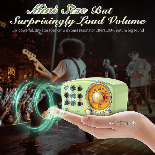 Zysd Retro Bluetooth-høyttaler, vintage radio- FM-radio med gammeldags kl