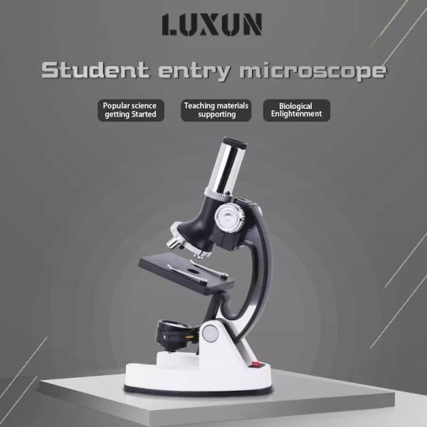 Engros mikroskopsett AKX-M1 300X 600X 1200X Monokulært leketøy for barn Biologisk skolevitenskapsmikroskop for barn black