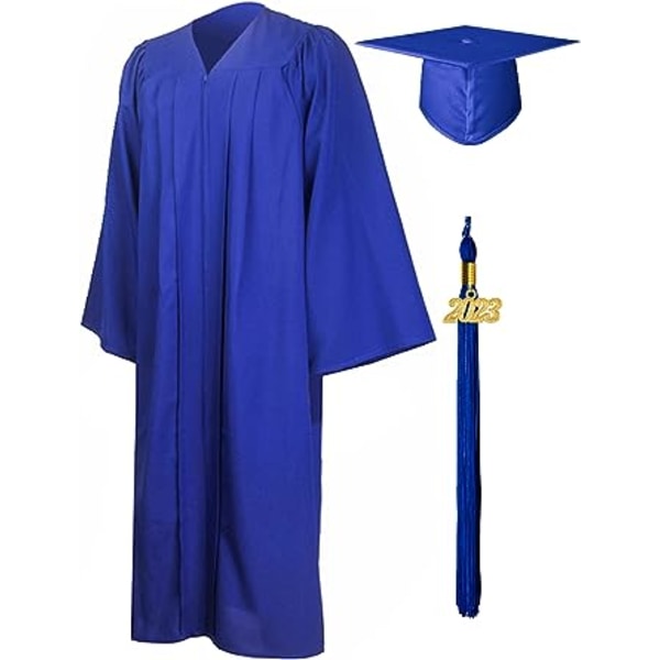Royal Blue Universityn valmistujaispuku ja -hattu aikuisille 2023 Unisex High Schoolin valmistujaisasu