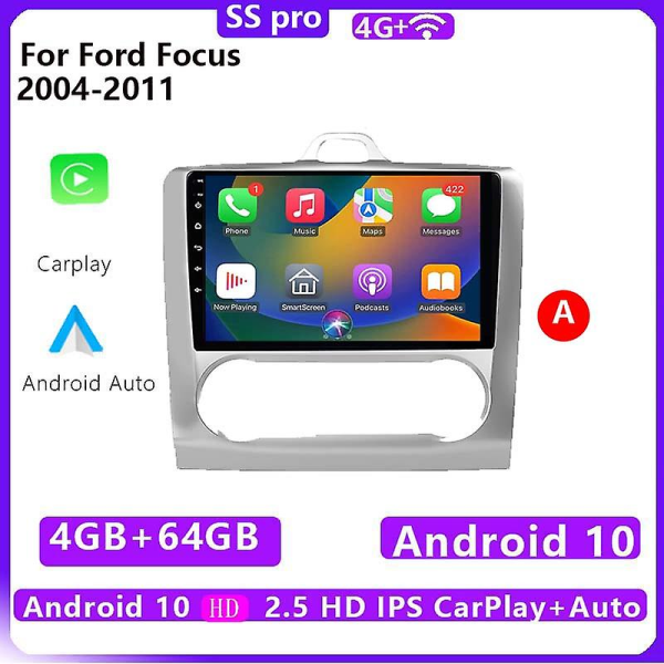 2 Din 4+64g Android 10 Autoradio Multimediasoitin Carplay Auto Gps Navigation Ei DVD Ford Focus 2 3 Mk2/mk3 2004 2005-2011 A SS pro