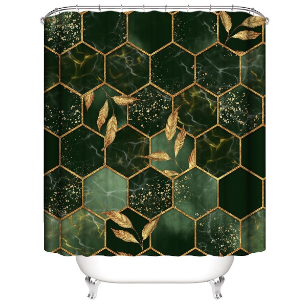 Bruseforhæng Abstrakt Emerald Geometrisk Badeværelse Bruseforhæng Vintage Grøn Marmor Tekstur Gyldne Blade Badegardinstof Badeværelsesindretning Curtai