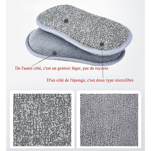 Gjenbrukbar vaskbar oppvasksvamp i mikrofiber for kokeplater (6 grå)