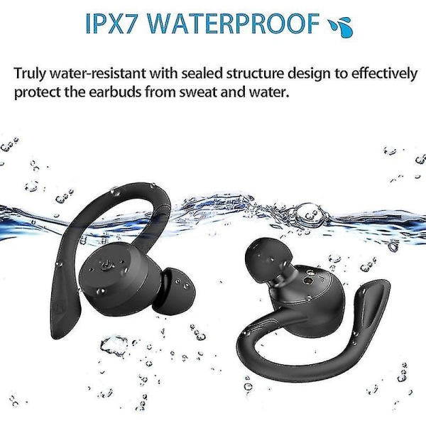 20 tuntia peliaikaa uinti vedenpitävä Bluetooth -kuuloke Dual Wear -tyylinen urheilullinen langaton kuuloke Tws Ipx7 kuulokkeet stereo Black