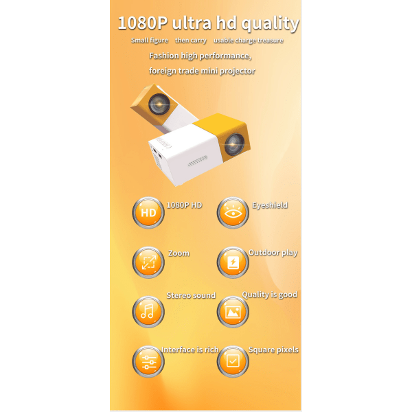 LED hjemmekontor YG300 projektor HD 1080P mikro miniprojektor (1 pakke)
