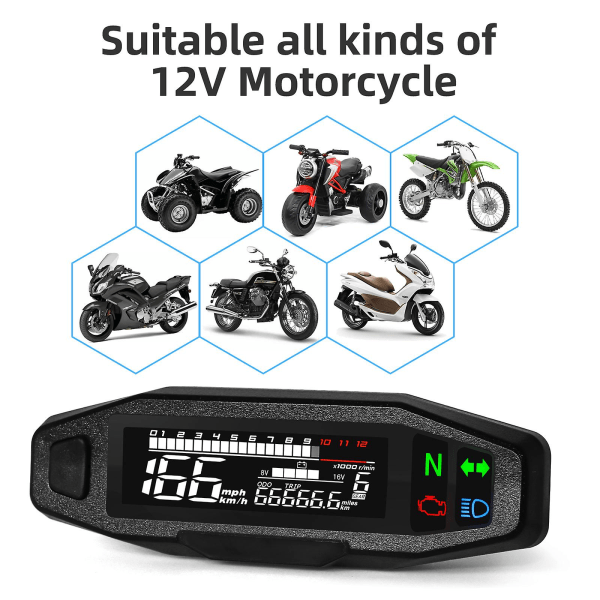 En universal digital motorcykelmätare Hastighetsmätare LCD digital vägmätare Rpm Bränslenivåmätare Blinkersljus för motorcykel GaugexSensorxZxW