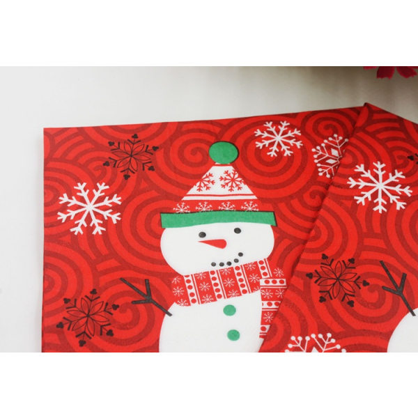 Julefestutstyr Julesnømann engangspapirhåndkle, jule- og nyttårsfestdekorasjon, 33 * 33cm, 10 pakker (20 stk/pakning)