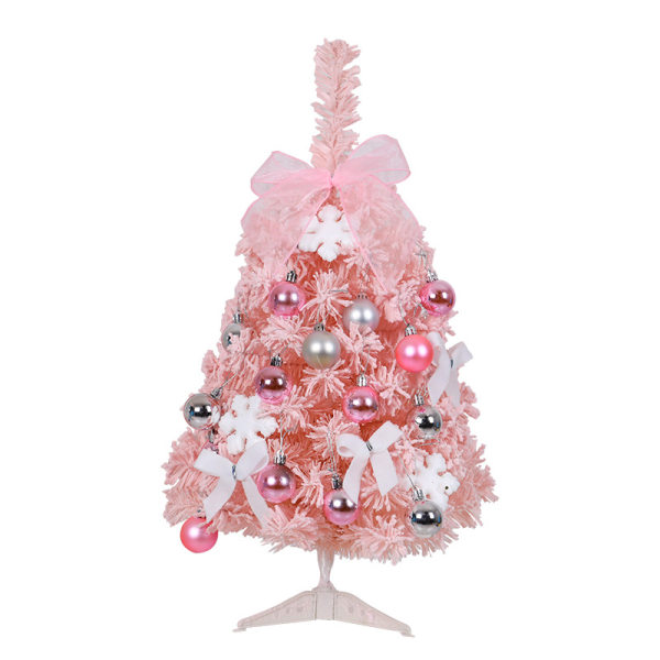 Kannettava joulukuusi palloilla, tekojoulumänty, vaaleanpunainen mini joulukuusi LED-valoilla lastenhuoneeseen Kauppa Toimistosisustus-Pink 60