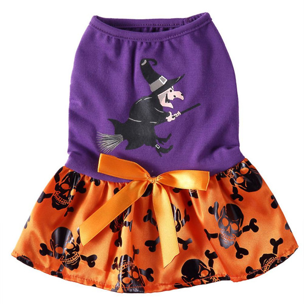 Halloween Hunde Kattekostumer Heks Skeleton Kjole, Pet Party Outfits Hættetrøje Funny Dog Cats Nederdel M