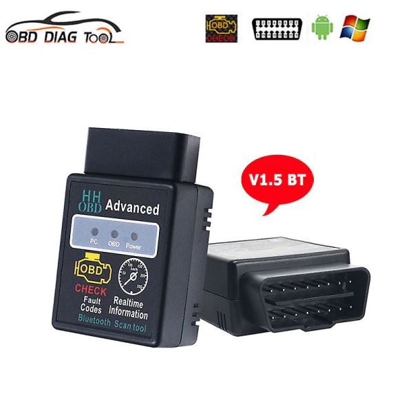 Obd2 Scanner Hh Obd Elm327 V1.5 Bluetooth-yhteensopiva Android PC Obdii Elm 327 1.5 Bt sovitinkoodinlukijan diagnostiikkatyökalut