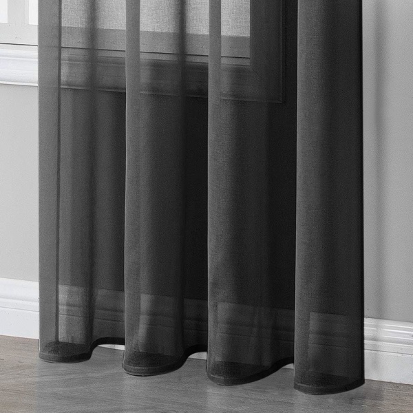 Modernt hem Vardagsrum burspråk Romantiskt Ljus Genomskinlig Linneeffekt Eyelet Skir gardin Fönsterdekoration, mörkgrå, 140x220 CM 2 st.
