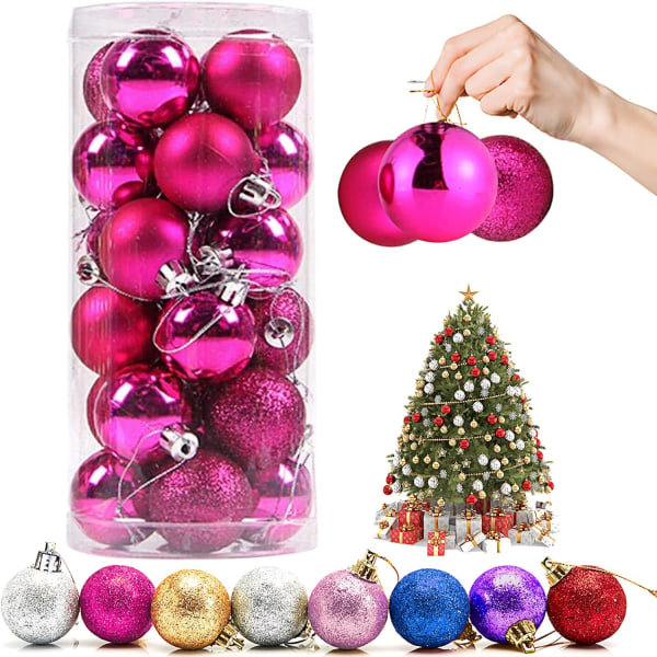 24 julekuler julekuler dekorere juletre baller brukt til ulike tredekorasjoner anheng Sesongbaserte dekorative ornamenter,4cm,Ros